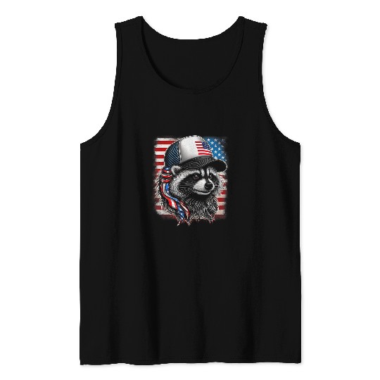 Raccoon Pet Redneck Raccoon Mullet White Trash Party Attire 4th July 3 Tank Tops