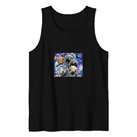 Sloth Pet Astronaut Space Cat Sloth Dog Dinosaur Shark Selfie Funny 1 Tank Tops