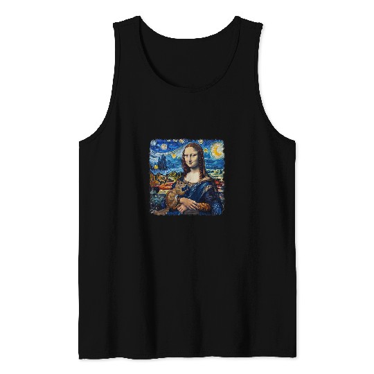 Squirrel Pet Mona Lisa with Squirrel Van Gogh Starry Night Painting Tank Tops