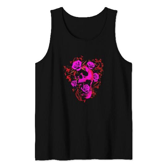 Sarcastic Beautiful Adversity Skull And Roses Tattoo Design Tank Tops