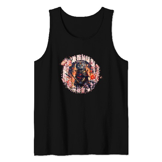 Japanese samurai cat tattoo kawaii ninja cat 11 Tank Tops
