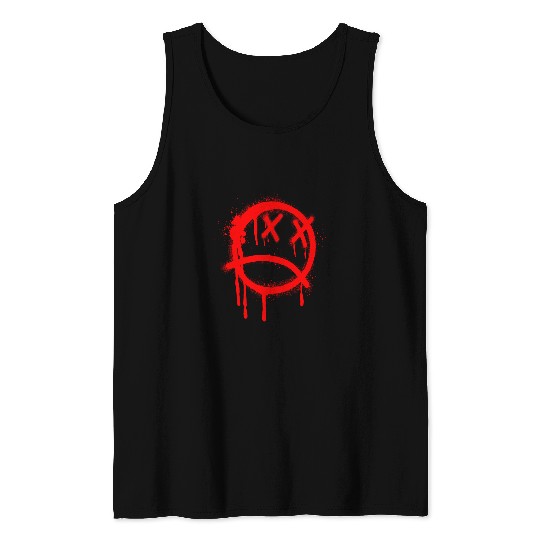 Sad Face Red Graffiti Spray Pattern Tank Tops