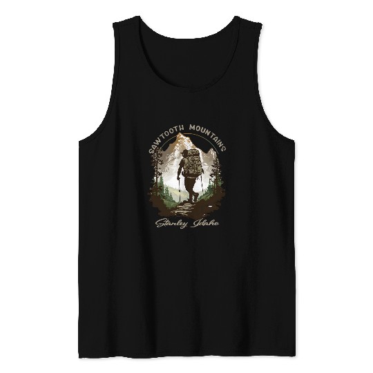 Sawtooth Mountains Stanley Idaho Hiking Scene Tank Tops