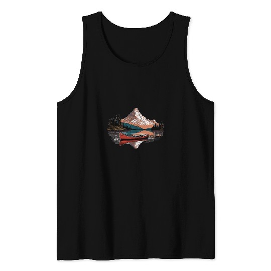 Nature Lover Canoe on Lake Mountain with Pristine Reflection Tank Tops