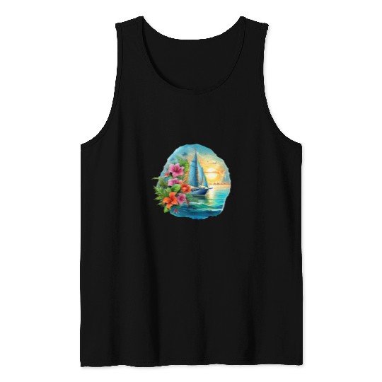 Sailing Ship Sailing Orchids Flowers Sailboat Tank Tops