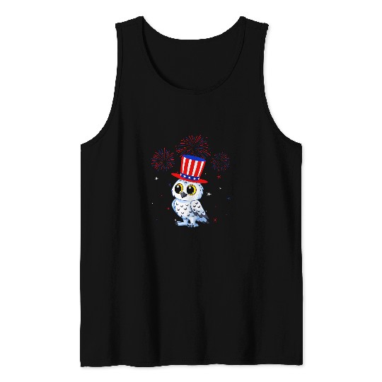 Owl Pet Snowy Owl Graphic Red White Blue Fireworks Decor 4th Of July 5 Tank Tops