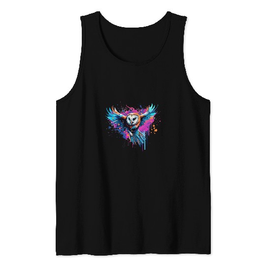 Owl Pet Splash Art Owls Lover Colorful American Barn Owl Tank Tops