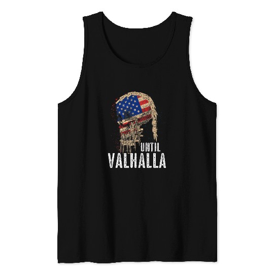 Until Valhalla Norse Viking Warriors Mythology US Flag Skull Tank Tops