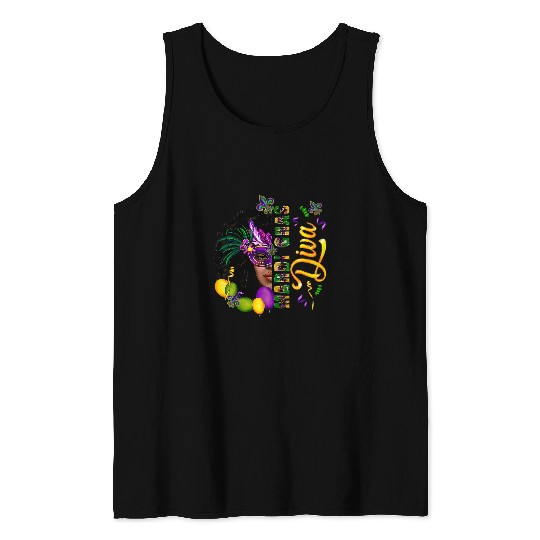 Mardi Gras Diva Afro Black Woman New Orleans Festival Party Tank Tops