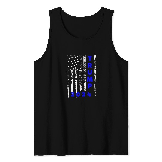 Trump 2024 Police Line Blue Law Enforcement American Flag Tank Tops