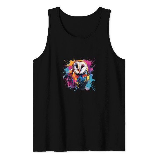 Owl Pet Splash Art Owls Lover Colorful Barn Owl Tank Tops