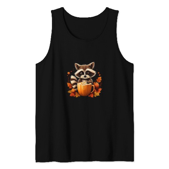 Raccoon Pet Pumpkin Spice Latte Fall Leaves Autumn Halloween 2 Tank Tops