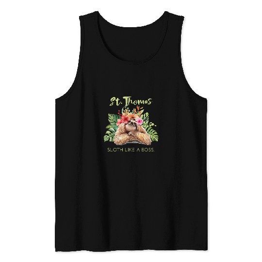 Sloth Pet St Thomas Sloth Like a Boss Vacation Souvenir Tank Tops