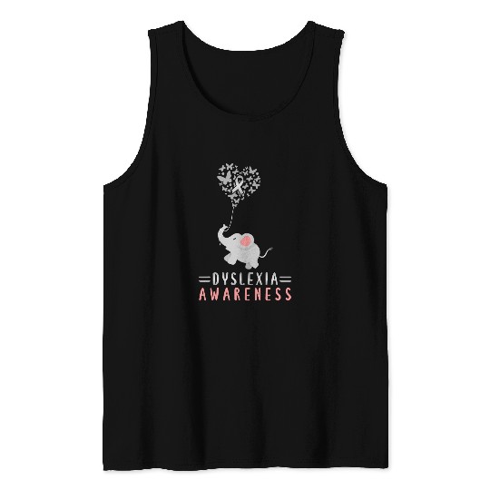 Elephant Pet Silver Ribbon Dyslexia Awareness Elephant Tank Tops