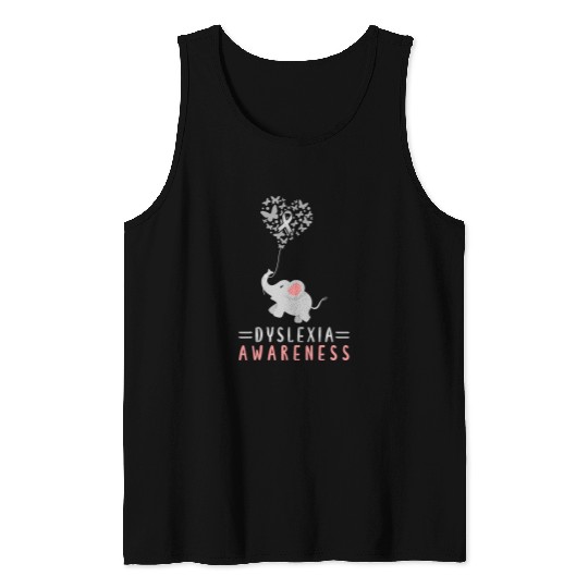 Elephant Pet Silver Ribbon Dyslexia Awareness Elephant Tank Tops