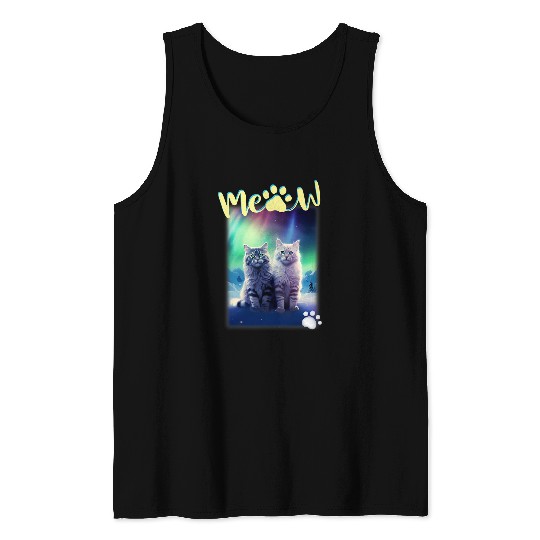 Meow Cats Treasure Adventure in Northern Lights Tank Tops