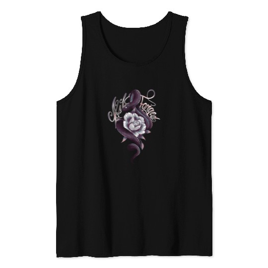 Snake Peony Tattoo Style Tank Tops