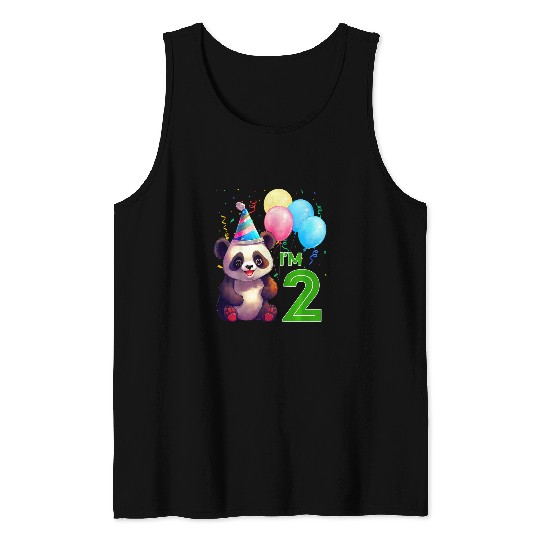 Panda Pet Kids 2 Years Old Gifts Party Animal Panda Lover 2nd Birthday Tank Tops