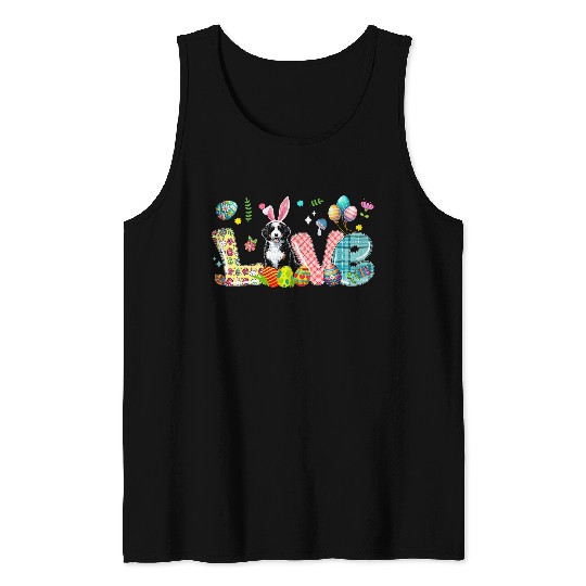 LOVE Bunny Bernedoodle Easter Day Hunting Eggs Colorful Tank Tops