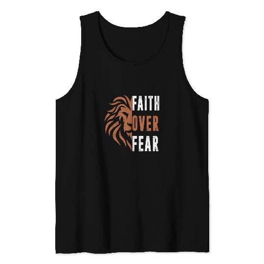 Lion Pet Dad Lion Faith Over Fear Man Jesus Christ Christian Tank Tops