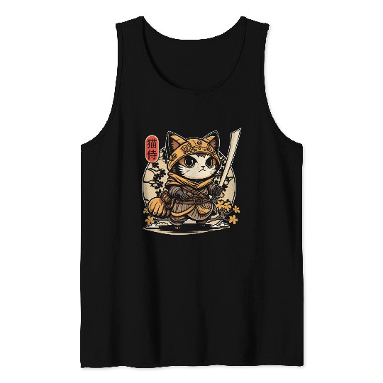 Japanese Samurai Cat Tattoo, Kawaii Ninja Cat Tank Tops