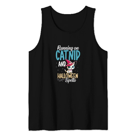 Running On Catnip And Halloween Spells Owner Halloween Cat Tank Tops