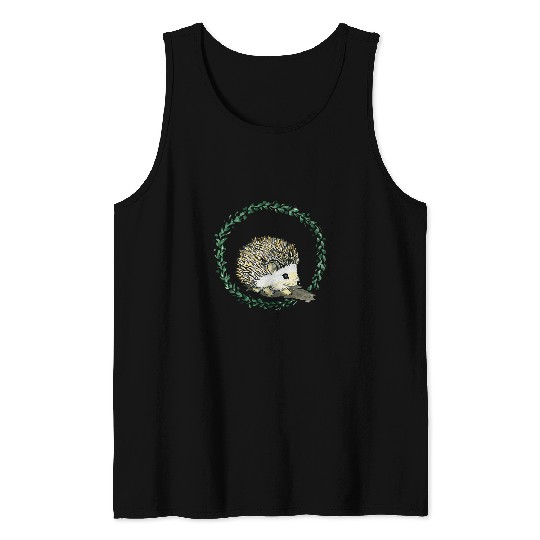 Hedgehog Pet cute with leaf wreath hand painted forest animals Tank Tops