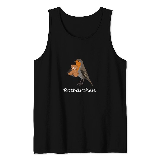Bear Pet Robin cuddles with teddy bear red bear funny bird Tank Tops