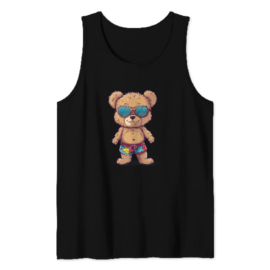 Bear Pet Happy Teddy Bear with cool Sunglasses and swimming trunks Tank Tops