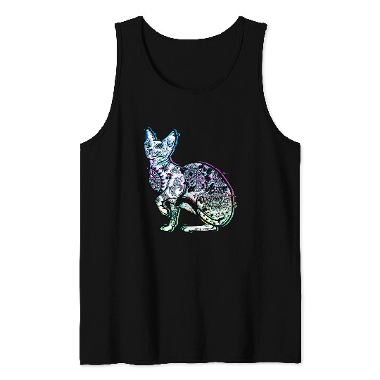 Stay Weird Design Pastel Goth Sphynx Cat Tattoo Design Tank Tops