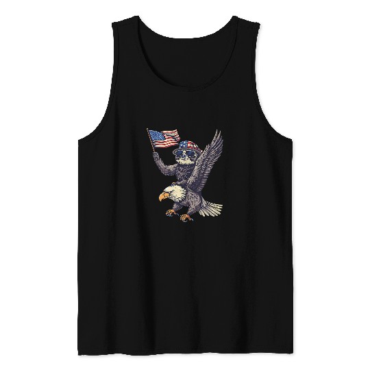 Sloth Pet 4th Of July Sloth Bald Eagle America Patriotic American Flag Tank Tops