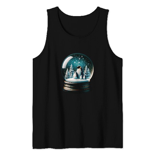 Penguin Pet Winter Wonderland Penguin Family Snow Globe Tank Tops