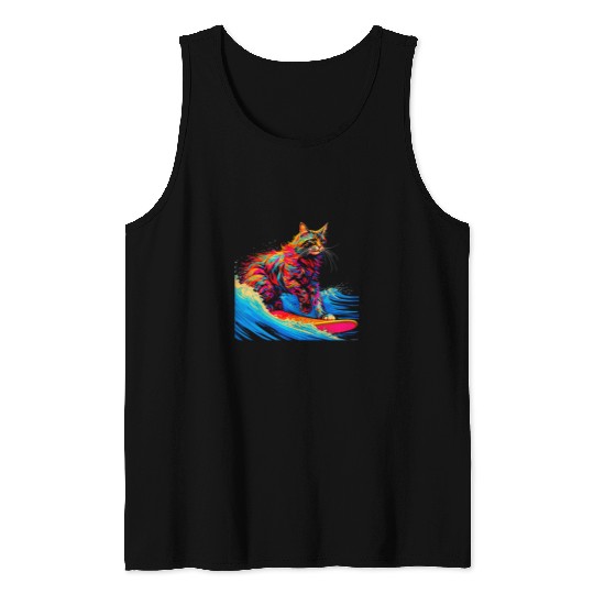 Surfing Maine Coon Cat Surf Tank Tops