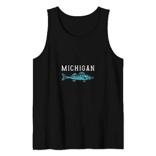 Michigan Walleye Fishing Fisherman Angler Midwest Fish Tank Tops
