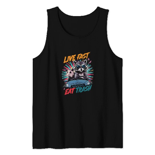 Raccoon Pet Live Fast Eat Trash Panda Colorful 2 Tank Tops