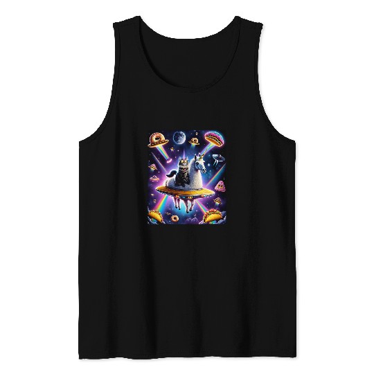Laser Eyes Outer Space Cat Riding Llama Unicorns Ufo Tacos 2 Tank Tops
