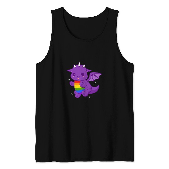 Dragon Pet Cute Kawaii LGBTQ Pride Dragon Rainbow Pride Flag Tank Tops