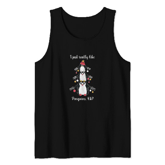 Penguin Pet With Fir Branches And Christmas Balls Penguin Tank Tops