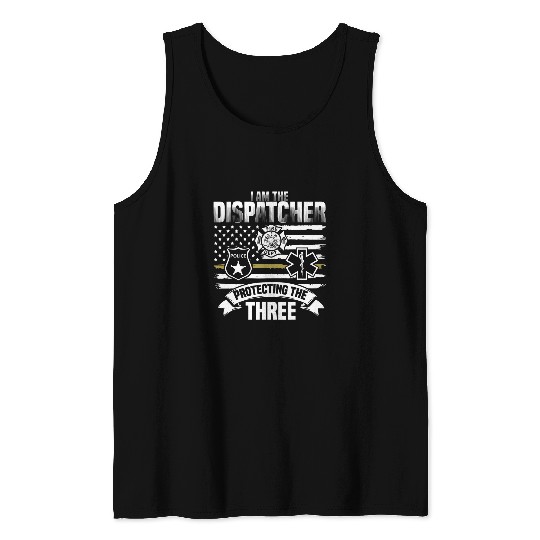 Police Job Thin Yellow Line Us Flag Emergency Police Gold Dispatcher Tank Tops
