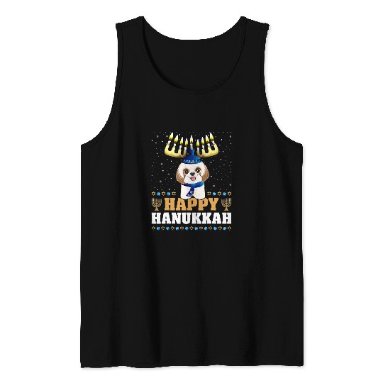 Cute Menorah Chanukah Funny Shih Tzu Hanukkah Tank Tops