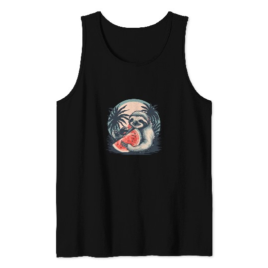 Sloth Pet Watermelon Sloth Nature Sloth Lover Watermelon Fruit Drawing Tank Tops