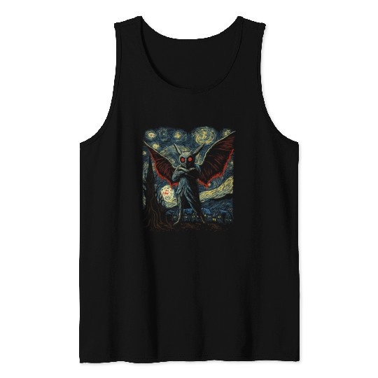 Mothman Starry Night Van Gogh Sky Cryptid Mothman Tank Tops
