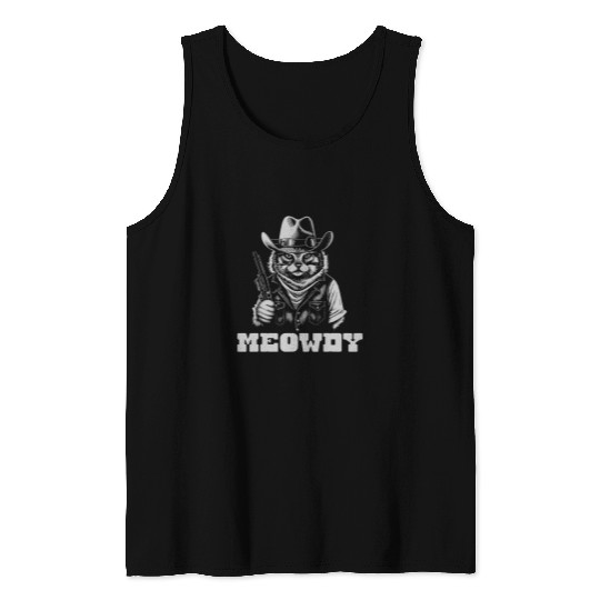 Meowdy Outlaw Funny Country Music Cat Cowboy Hat Vintage Tank Tops