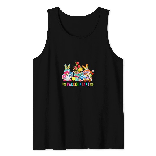 Discover Accountant Easter Day Bunny Gnomes With Chicks Hunting Eggs Tank Tops