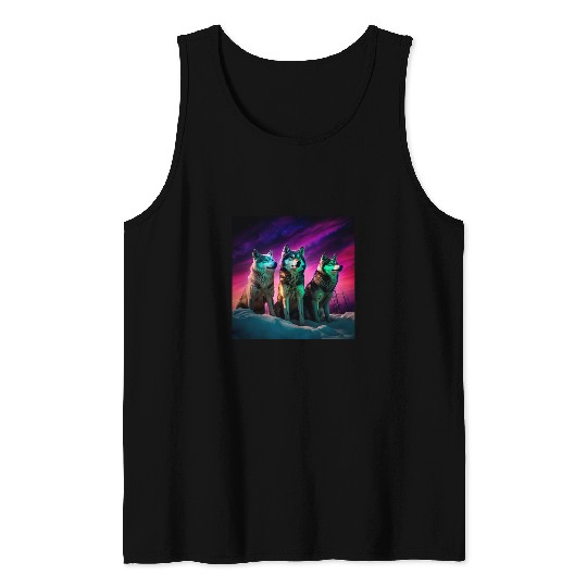 Minnesota Northern Lights Wolves for Family Camping 24 Tank Tops