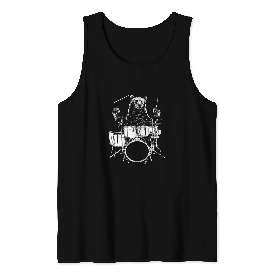 Bear Pet Rock Band Drummer Bear Playing Drums Funny Drumming Tank Tops