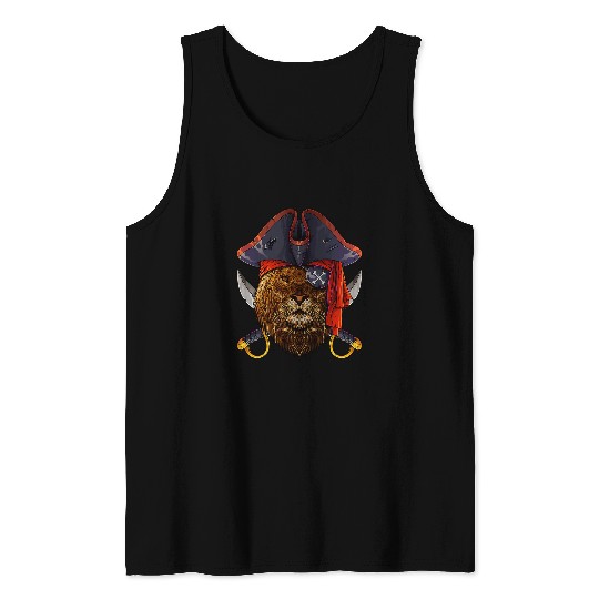 Lion Pet Pirate Lion Jolly Roger Halloween Costume Crossbones Tank Tops
