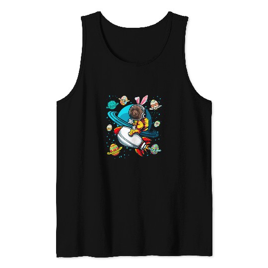 Astronauts Spoodle Bunny Astronaut In Space Planets Easter Eggs Tank Tops