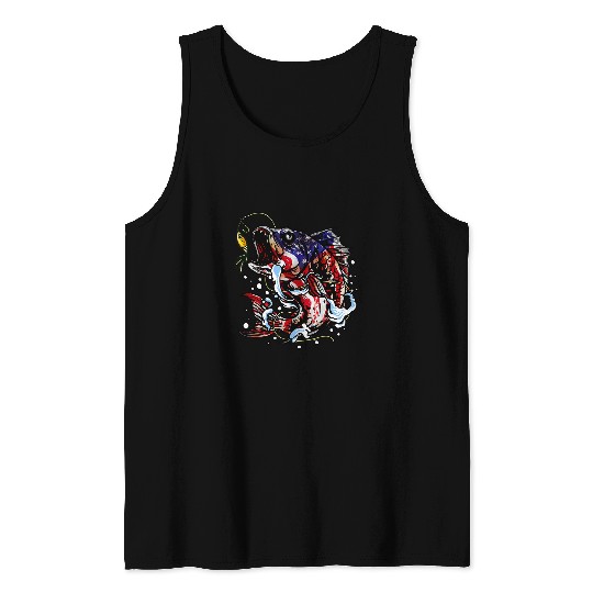 Fishing Camouflage American Flag USA Bass Fisherman Gift Fisher Tank Tops