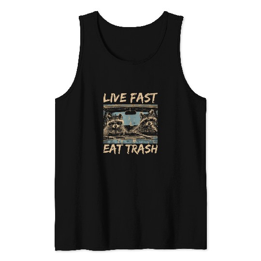Raccoon Pet Live Fast Eat Trash Street Cats Squad Tank Tops